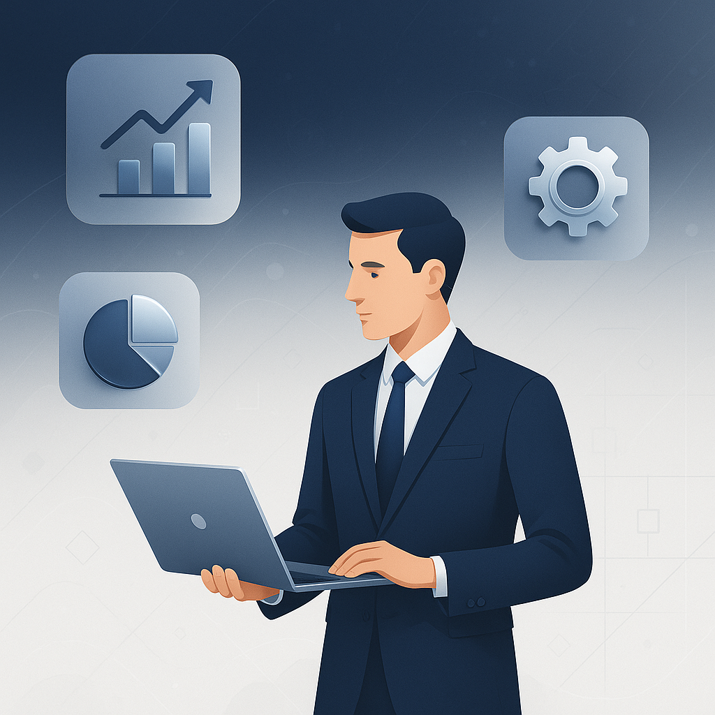 Cloud-Based ERP Dashboard showing unified business operations