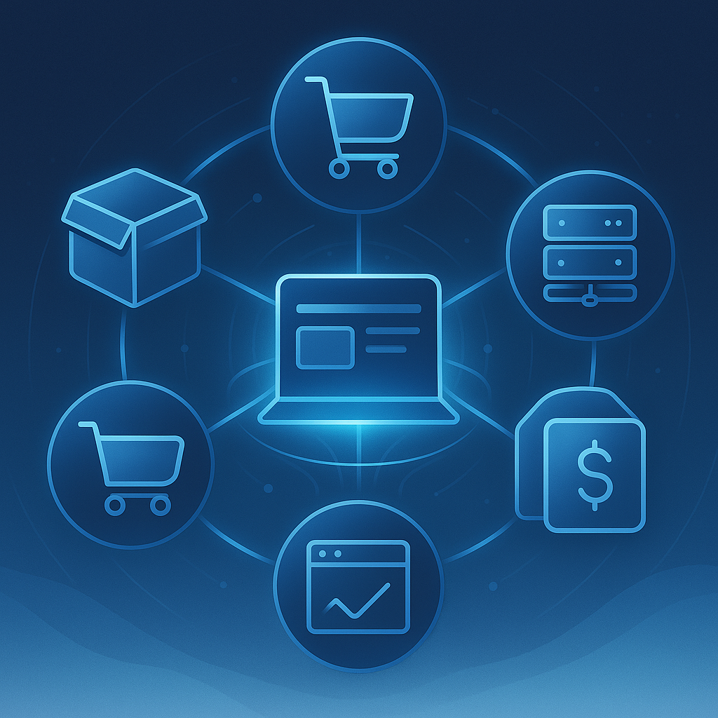 Integrated business solutions dashboard showing multiple specialized systems